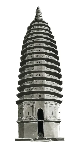 中國嵩山嵩岳寺塔造型插圖-取自佛教海線絲綢之路新媒體藝術特展圖錄