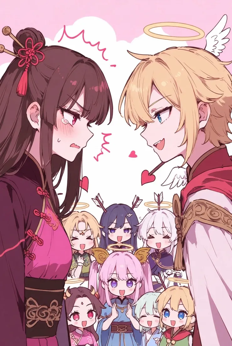 【月老與愛神的戀愛速配】：「——所謂的戀愛，是既神聖又偉大的，是需要經歷磨難、終成眷屬，非常感人的——」「現在早就不是以前那種沉重戀愛時代了！」「看對眼即戀愛」、「喜歡即激情」、「處不好那就分了離了唄！」在新任月老的頭上澆下一桶冷水，愛神一臉賤笑得看這少女氣紅的臉龐。下一秒，神界響起了少女震耳欲聾的咆嘯聲，眼熟的老者「呼呼呼」的落下了一子。神界的日常，今天又開始吵吵鬧鬧的了。「西方愛神！妾身要以『月下老人』之名對汝發起挑戰！別跑！！！」於是，一場盛大的戀愛競技，即將展開！