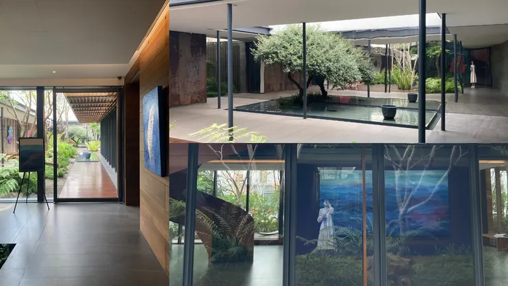 右下角照片：〈(水)海光粼粼 Ⅱ〉，200x400cm，油彩/畫布，2021