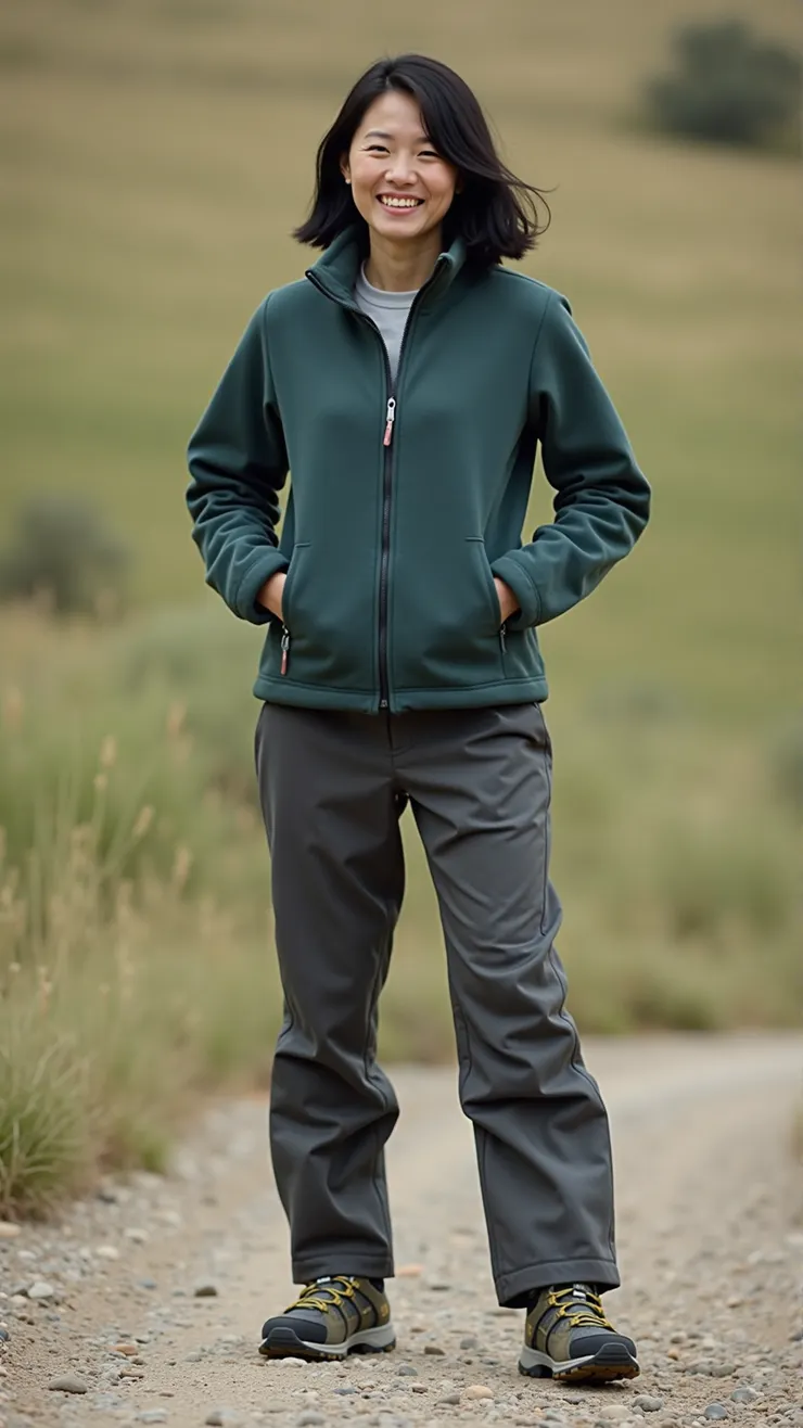 Fleece jacket, convertible hiking pants, trekking sandals