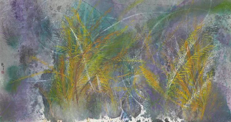 2016 - 江心靜 - 道隱系列-風吹芒花-76x144cm-水墨設色紙本