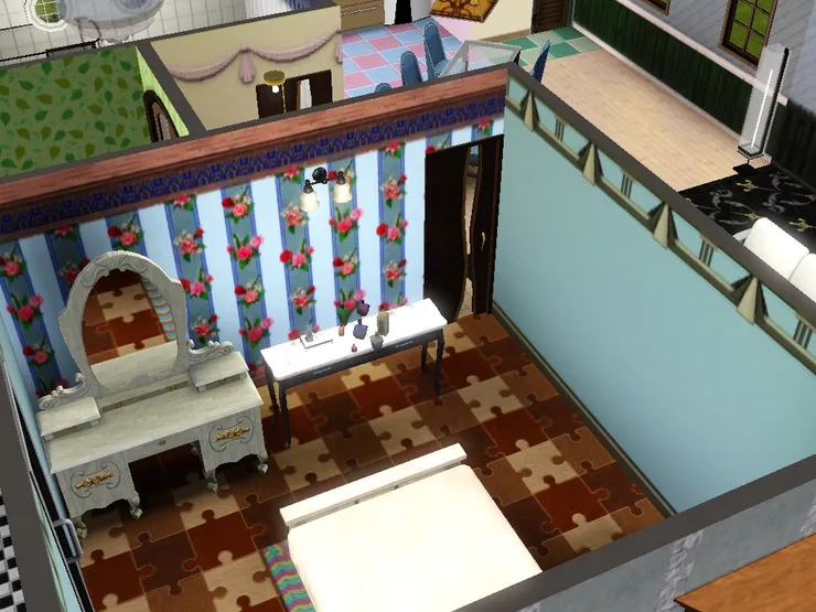 拼圖圖案的木地板也很特別。有時也挺喜歡帶透明感的門，前提是家裏沒有人來探訪。