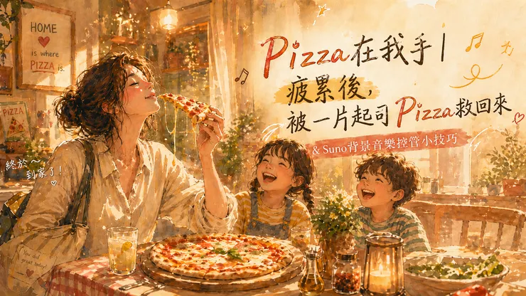 Pizza在我手｜疲累後，被一片起司Pizza救回來 & Suno背景音樂控管小技巧