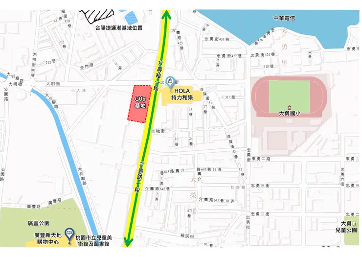 G05位置與合陽捷運湛位置圖(編輯自桃園捷運工程局)