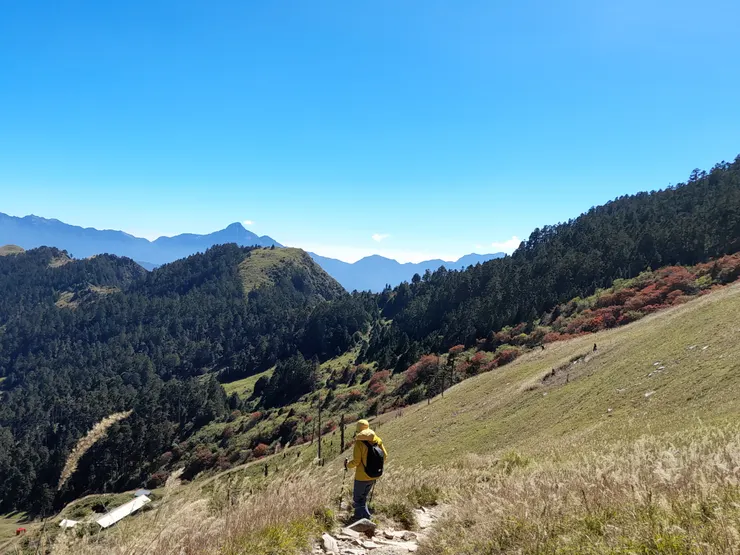 爬雪山時，使用登山杖