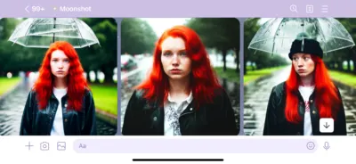 Line Moonshot指令:寫實 雨天中被雨淋濕的紅髮女人