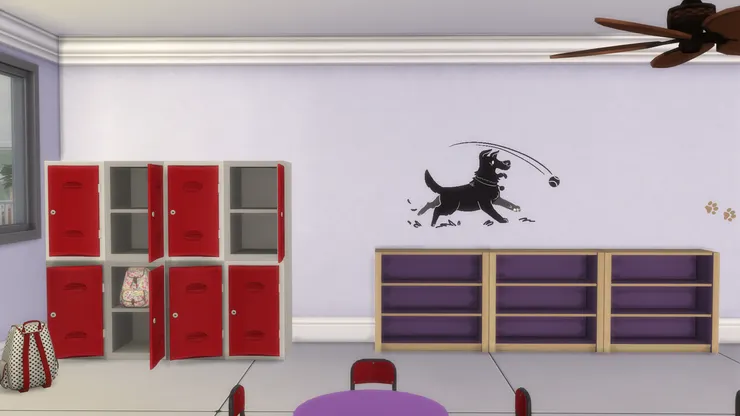 簿架是紫色，而儲物櫃是紅色。