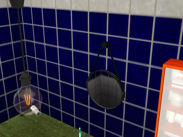 今次這個洗手間的燈很有懷舊感，就這麼一顆圓燈泡。洗手間的燈我也只會用最平實的款式，以實用為主，也很少用吊燈款，現實中通常都使用扁平的天花燈。