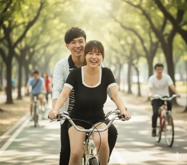 圖為汝蓁和黃鈺程團初次騎行的照片