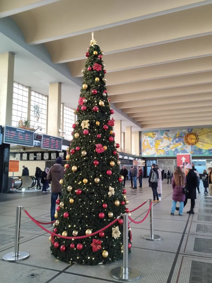 一早在Pardubice火車站等車，發現的聖誕樹~