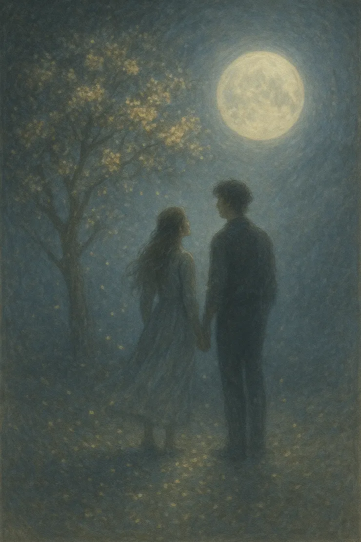 假想性好結局：二人並肩而立於銀色月華之下 – – 最終的相伴。〈本示意圖由AI協助生成。〉